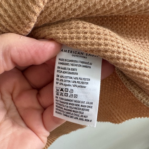 American eagle tan waffle knit long sleeve crewneck ski lodge top size XS - Picture 5 of 5